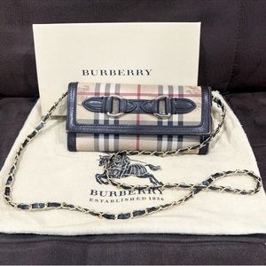 ‼️ SALE 💯 Authentic Burberry Haymarket Wallet on Chain WOC Crossbody Bag Purse